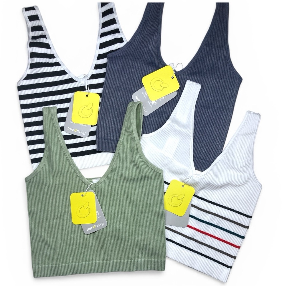 Bundle of 4 LEMONSKY Size Medium Stretchy Ribbed Cropped Tank Tops NWT Gym Sport